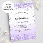 Spårskript för födelsedagsaviolett lavender konett inbjudningar<br><div class="desc">För en elegant 40:e (eller någon ålder) födelsedagsfest. En vit och violett övertoningsbakgrund för chic. Dekorerad med violet konetti. Anpassa och lägg till information om namn och party. Namn är skrivet med ett handskript i stil</div>