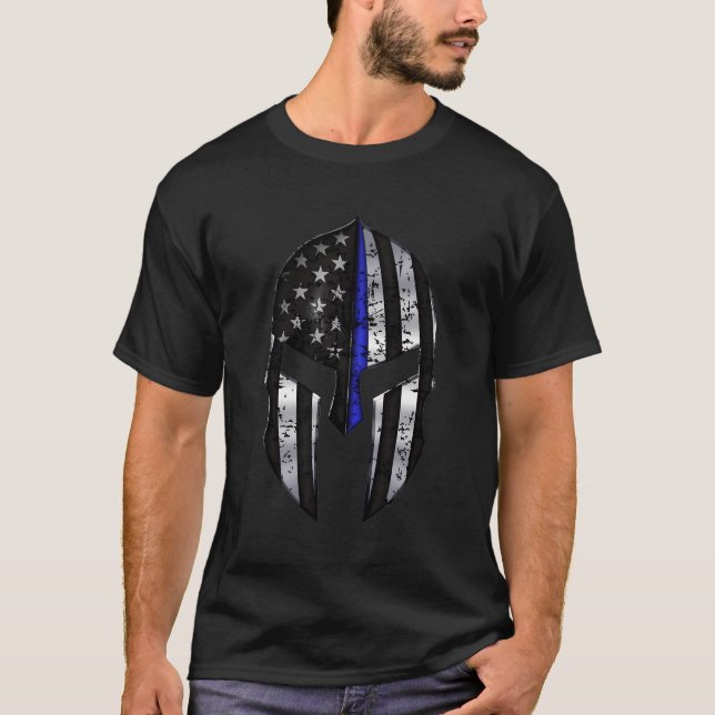 Spartan Blue Line Polisstöd T Shirt (Framsida)