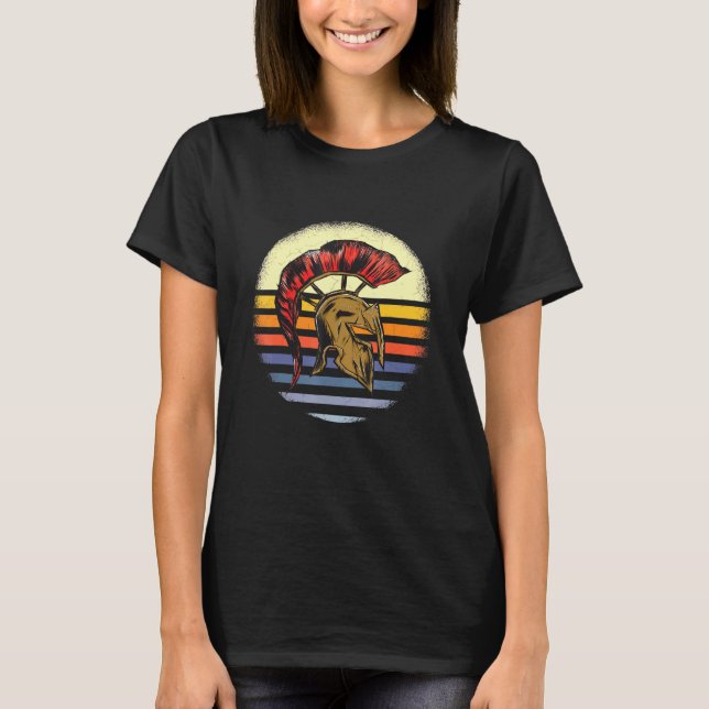 Spartan Gladiator Warrior Sparta Helmet Retro Sol T Shirt (Framsida)