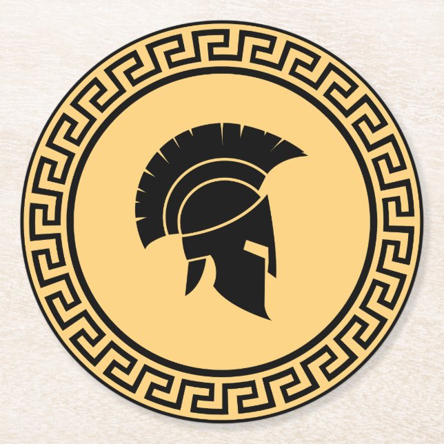 Spartan Helmet Bold Black & Guld Design Underlägg Papper Rund (Framsidan)