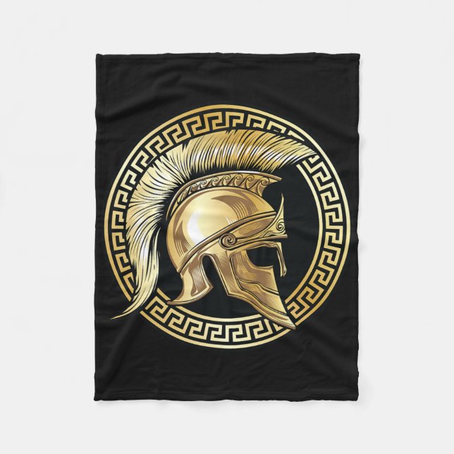 Spartan Helmet Guld Gladiator Sparta Grekiska work Fleecefilt (Framsidan)