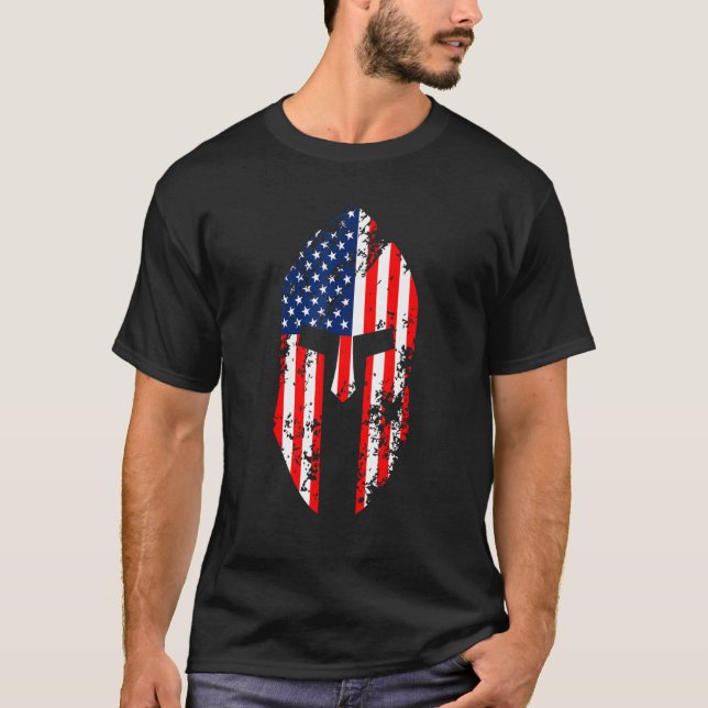 Spartan Helmet med USA flagga den 4 juli T Shirt (Framsida)