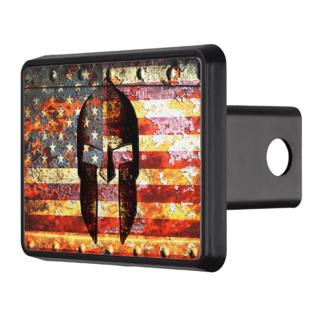 Spartan Helmet på American Flagga Trailer Hitch Co Dragkroksskydd (Vänster)