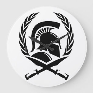 Spartan Helmet Utandning och svärd Stor Klocka