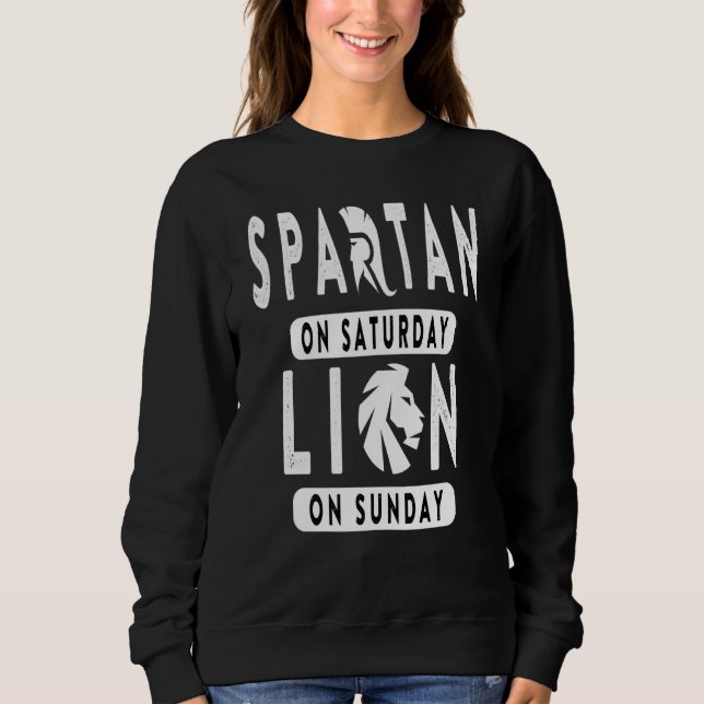 Spartan på lördag Lejon på Söndag-fotbollsidéer T Shirt (Framsida)