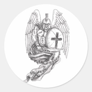 Spartan Warrior Angel Shield Rosary Tattoo Runt Klistermärke