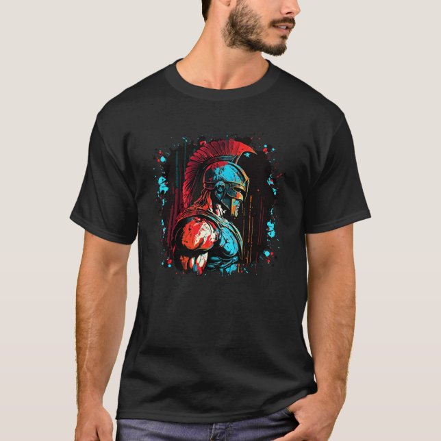 Spartan Warrior Greek Gladiator Gym Workout Fighte T Shirt (Framsida)