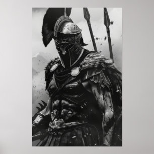Spartan Warrior in Black and White Armor Poster