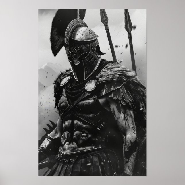 Spartan Warrior in Black and White Armor Poster (Framsidan)