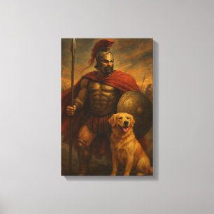 Spartan Warrior med Loyal Hund i stridscen Canvastryck
