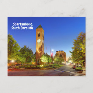 Spartanburg, South Carolina Clock Torn Vykort