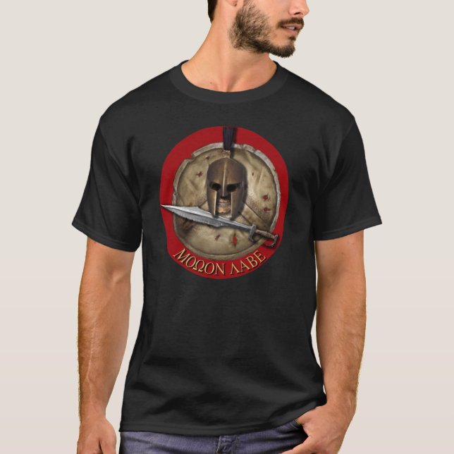 Spartansk hjälm Molon Labe Röd bakgrund T-shirt (Framsida)