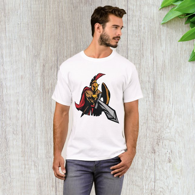 Spartansk krigarmaskot djärv röd och guld t shirt (Skapare uppladdad)