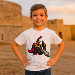 Spartansk krigarmaskot djärvt rött och guld t shirt
