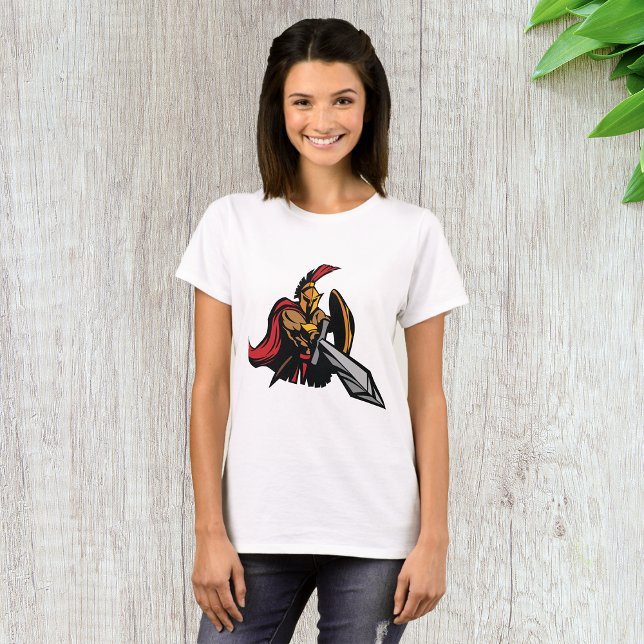 Spartansk krigarmaskot djärvt rött och guld t shirt (Skapare uppladdad)