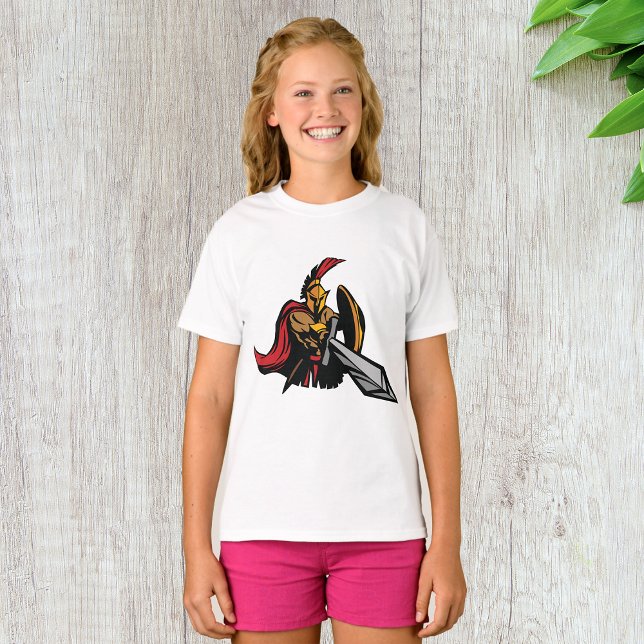 Spartansk krigarmaskot djärvt rött och guld t shirt (Skapare uppladdad)