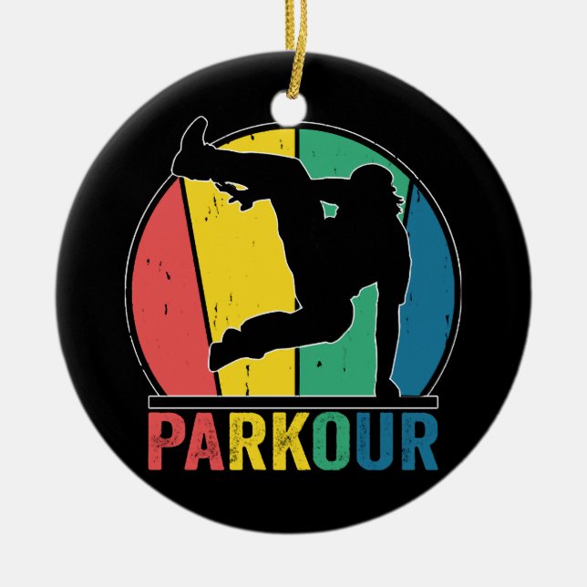 Spårträning för Parkour Free Runing Traceur Retro Julgransprydnad Keramik (Framsidan)