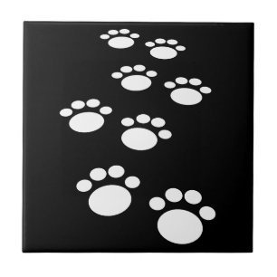 Spårväg för Cute Black and White Tecknad Pet Tass Kakelplatta