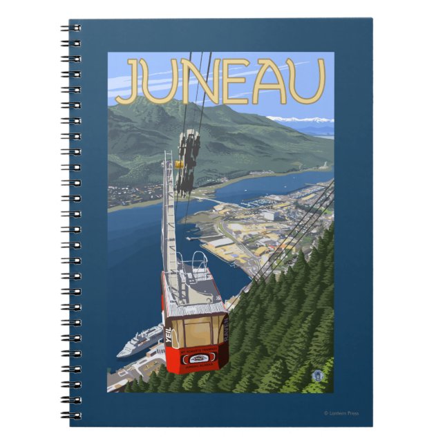 Spårvagn över Juneau, Alaska Vintage-resaaffisch Anteckningsbok (Framsidan)