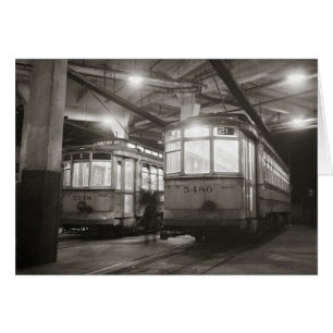 Spårvagnar vid terminalen, 1943 hälsningskort
