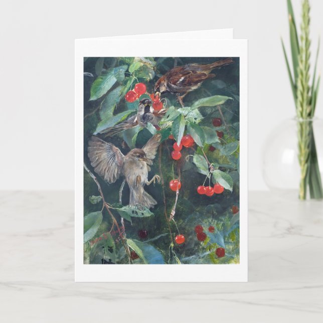 Sparvar i Träd i Tjerry, Bruno Liljefors Kort (Framsida)