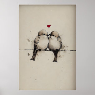 Sparvar Kärlek Utskrivbar, Hjärtan Valentine Tryck