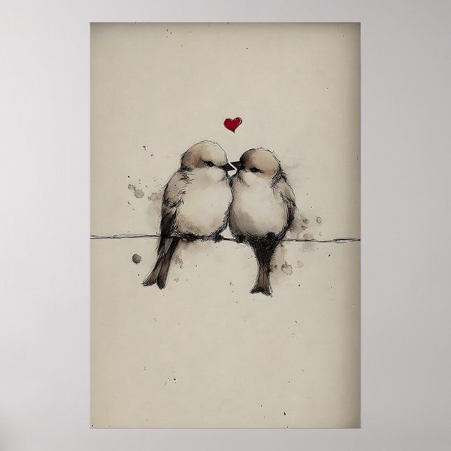 Sparvar Kärlek Utskrivbar, Hjärtan Valentine Tryck (Framsidan)