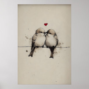 Sparvar Kärlek Utskrivbar, Hjärtan Valentine Tryck