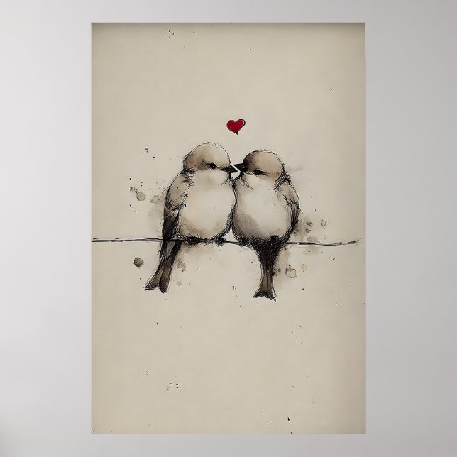 Sparvar Kärlek Utskrivbar, Hjärtan Valentine Tryck (Framsidan)