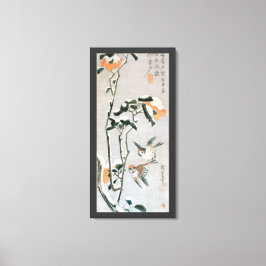 Sparvar och Kamelia i snö av Ando Hiroshige Canvastryck