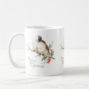 Sparvar på en julgren kaffemugg