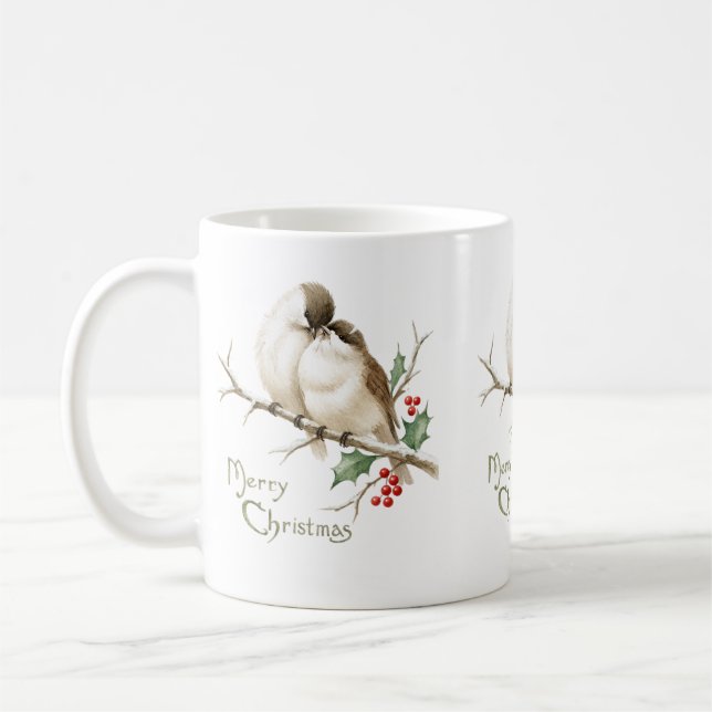 Sparvar på en julgren kaffemugg (Vänster)