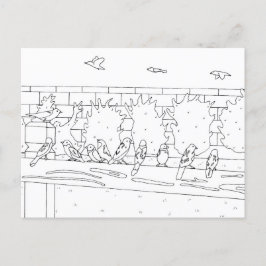 Sparvar på en räl, färgvykort vykort