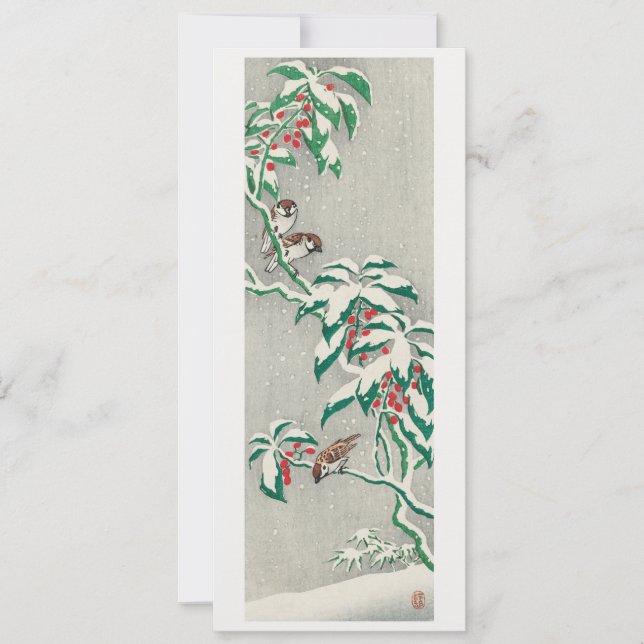Sparvar på en snöig gren julkort (Framsida)