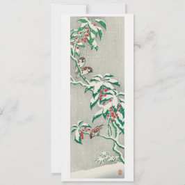 Sparvar på en snöig gren julkort