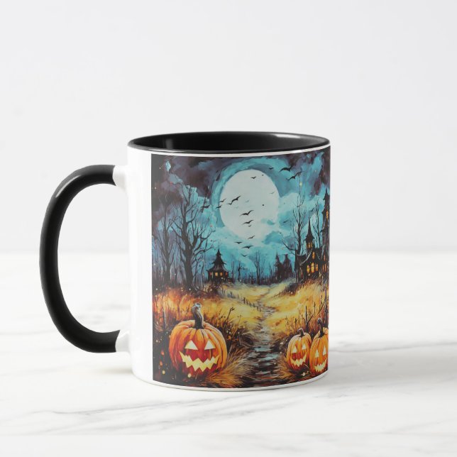 Sparvhus Fullmåne Pumpa Halloween Mugg (Vänster)