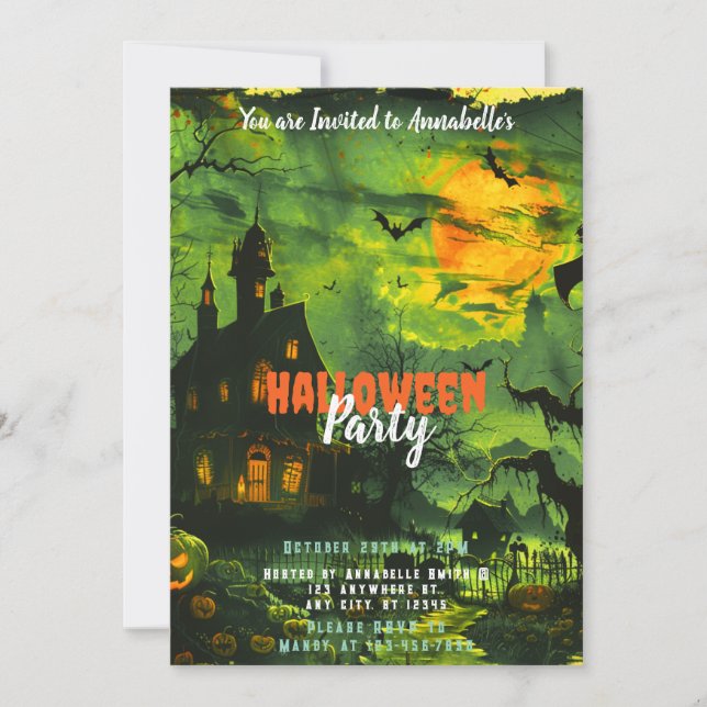 Sparvhus Fullmåne Pumpa Halloweenfest Inbjudningar (Framsida)