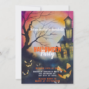 Sparvhus Fullmåne Solnedgång Halloweenfest Inbjudningar