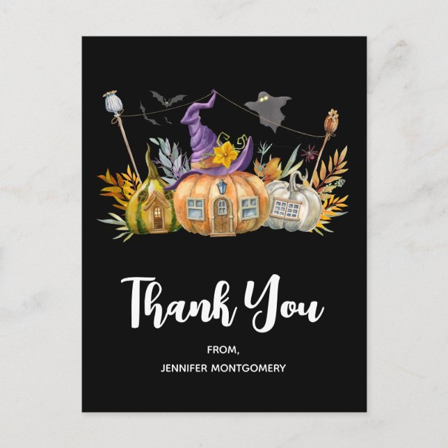 Sparvhus med spöke och fladdermöss Tack Vykort (Framsida)