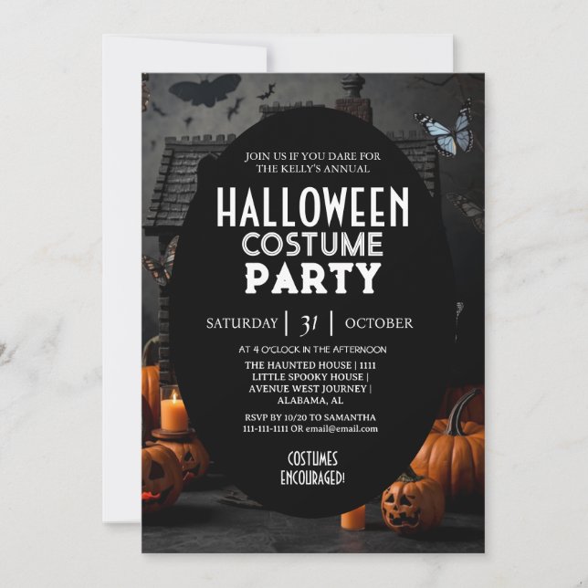 Sparvhus Pumpa Halloween Kostymer Fest Inbjudningar (Framsida)
