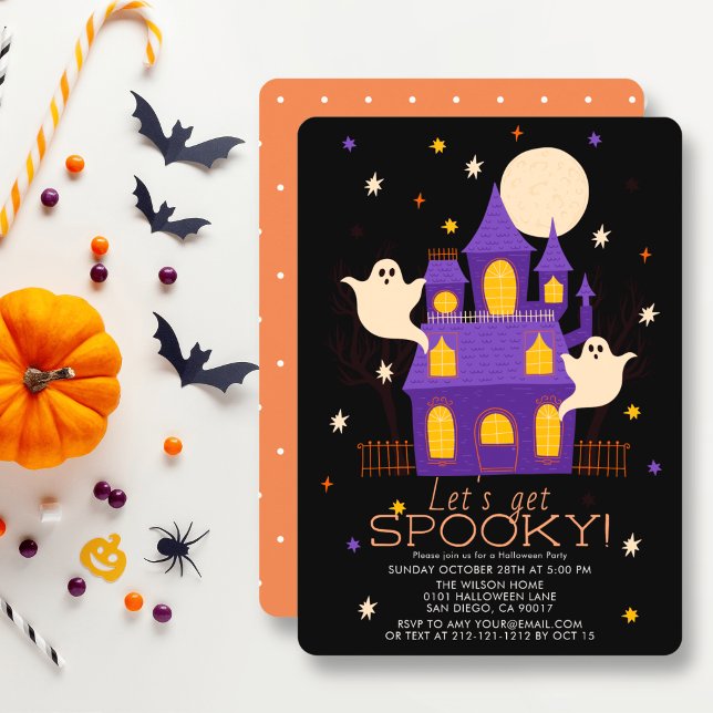 Sparvhus Spöken Svart Halloweenfest Inbjudningar (Skapare uppladdad)