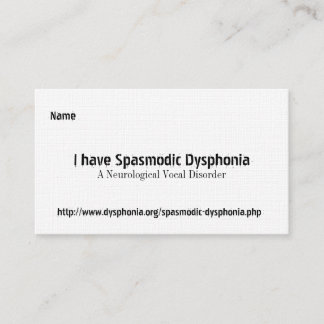 Spasmodic Dysphonia, en Neurological Voca…, Busine Visitkort