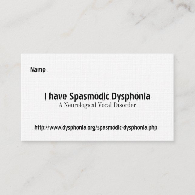 Spasmodic Dysphonia, en Neurological Voca…, Busine Visitkort (Framsida)