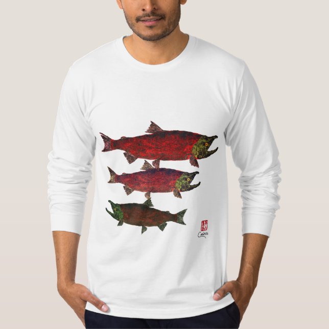 Spawning Salmon (fram och bak) - Långärmad Tee (Framsida)