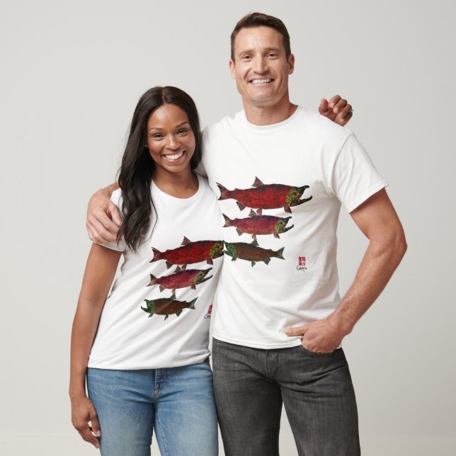 Spawning Salmon (fram och bak) - Långärmad Tee (Unisex)