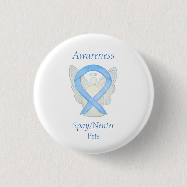 Spay/Neuter Pets Awareness Angel Ribbon Art Pin Knapp (Framsida)