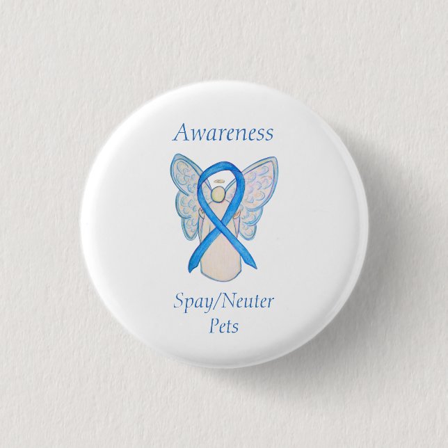 Spay/Neuter Pets Awareness Angel Ribbon Art Pin Knapp (Framsida)
