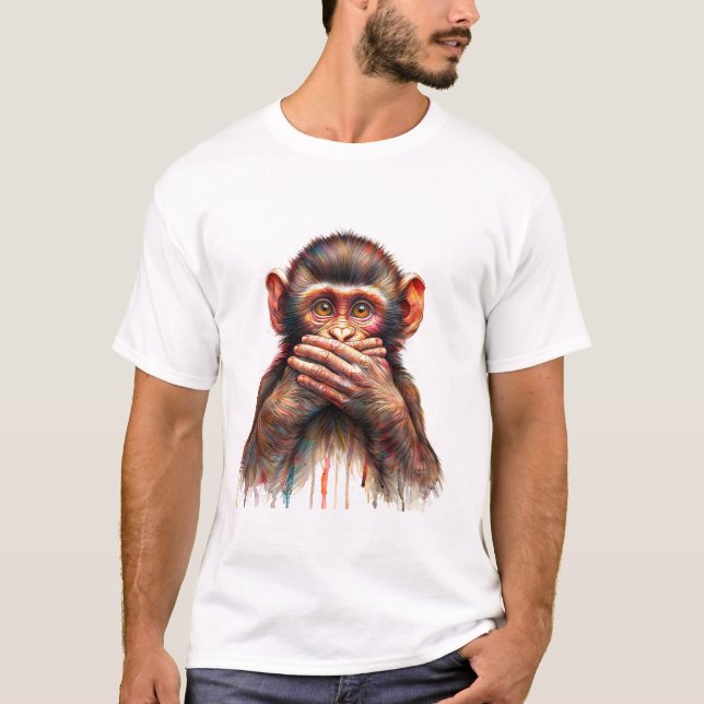 Speak No Evil Monkey Art T Shirt (Framsida)