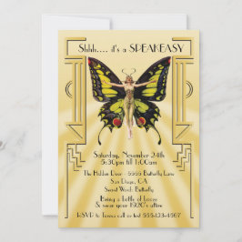 Speakeasy Fjäril Flapper Great Gatsby Fest Inbjudningar