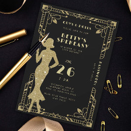 Speakeasy Flapper Roaring 20:e Gatsby Guld Birthda Inbjudningar